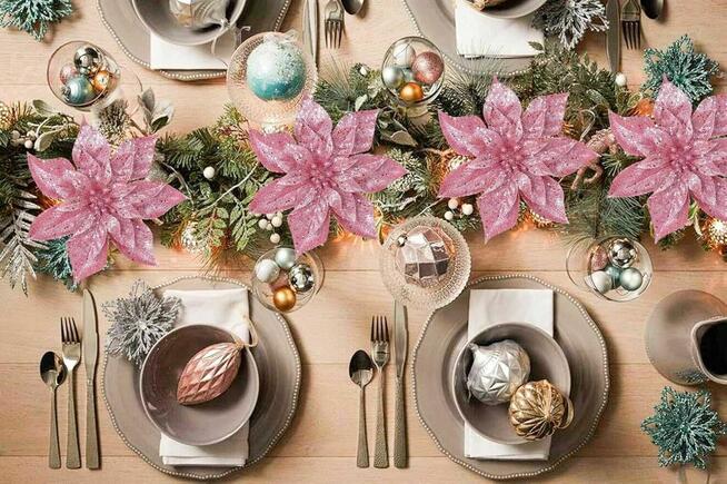 Świąteczne dekoracje Sztuczne kwiaty poinsecji 9/23cm z kli