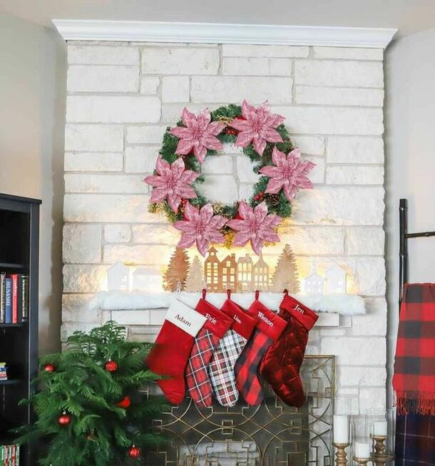 Świąteczne dekoracje Sztuczne kwiaty poinsecji 9/23cm z kli