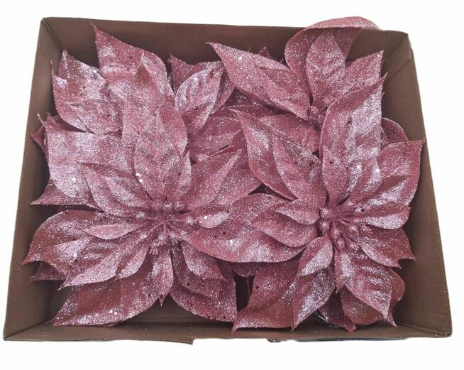 Świąteczne dekoracje Sztuczne kwiaty poinsecji 9/23cm z kli