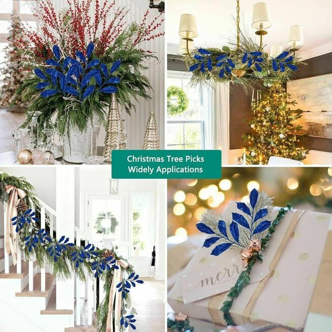 Świąteczne Dekoracje Brokatowe – Zestaw 8 Gałązek