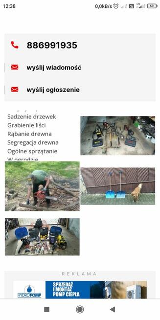 PRACE PRZYDOMOWE KOSZENIE CIĘCIE DREWNA WŁASNY SPRZĘT