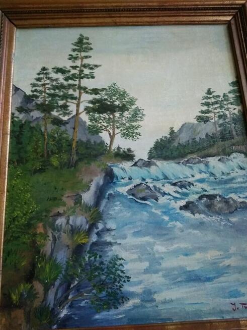 Stary przedwojenny pejzaż górski sygnowany I.Trusz