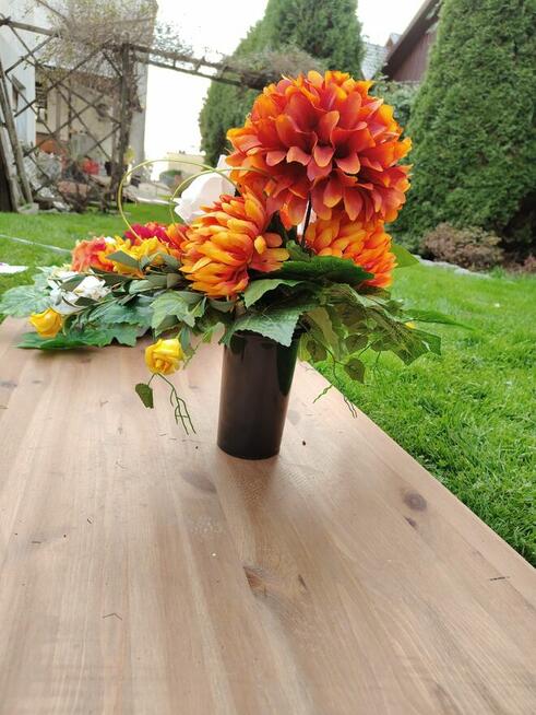 Kompozycja nagrobna pomarańczowo - biała