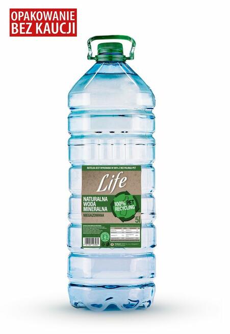 Woda mineralna LIFE w butelce 5 l. z 100% recyclingu PET