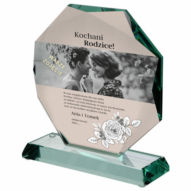 Elegancki Upominek Ślubny Ze Zdjęciem Młodej Pary Statuetka