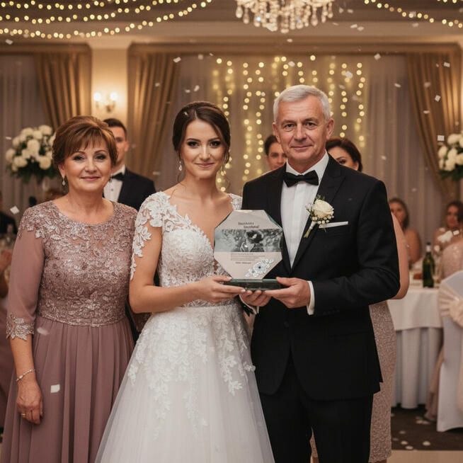 Elegancki Upominek Ślubny Ze Zdjęciem Młodej Pary Statuetka