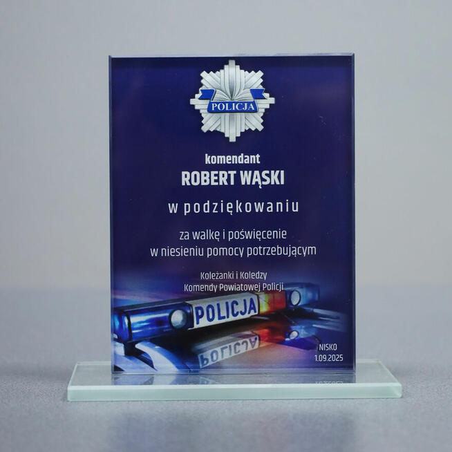 Szklana Statuetka Z Nadrukiem Podziękowanie Dla Policjanta