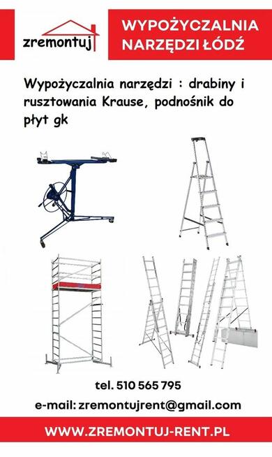 Wynajem Zagęszczarka drabina młot przyczepa rusztowanie