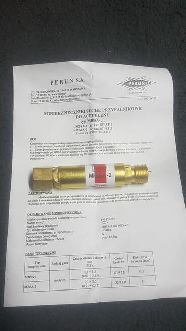 Bezpieczniki przypalnikowe tlen acetylen marki Perun(2 szt.)