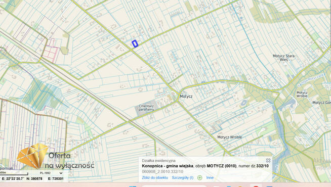 Działka budowlana Motycz gm. Konopnica,