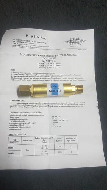 Bezpieczniki przypalnikowe tlen acetylen marki Perun(2 szt.)