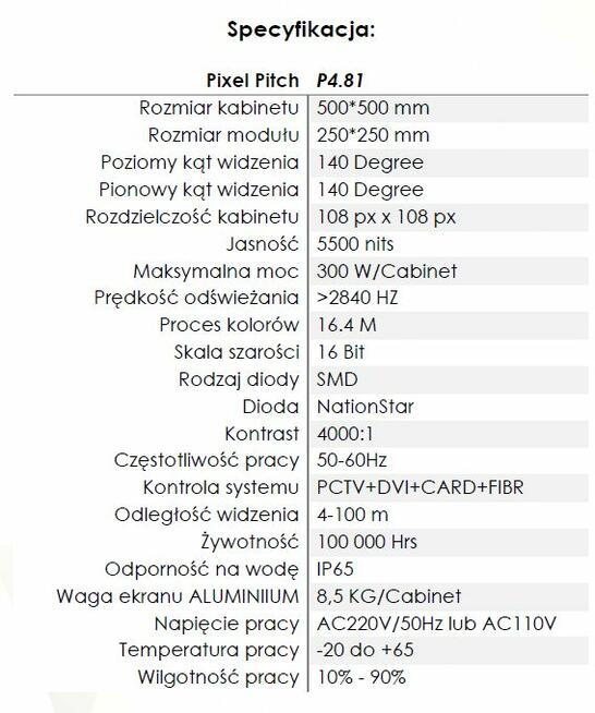 Wynajem Telebim zewnętrzny, ekran LED dowolny wymiar