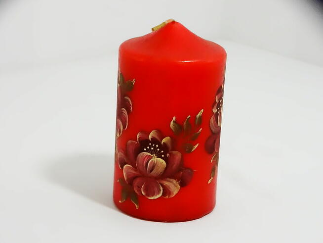 Świeca 14 cm z ręcznie malowanymi kwiatami