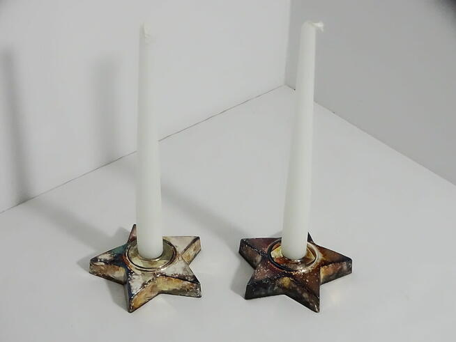 2 świeczniki posrebrzane + 4 świeczki