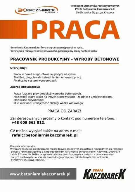 Praca na produkcji - Wyroby Betonowe