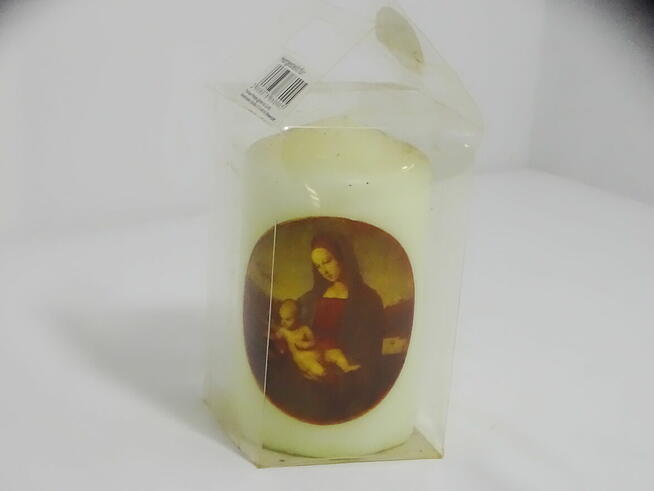 Świeca walcowa z nadrukiem Madonny z Dzieciątkiem