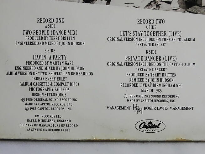 Tina Turner Two People Capitol Records Limited Edition