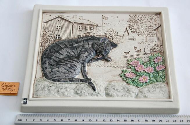 Kot, kotek, obrazek ceramiczny Jie Gantofta Szwecja vintage