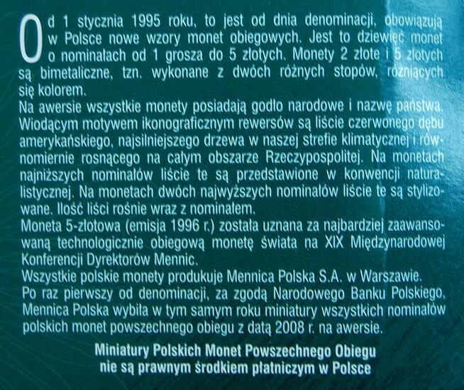 Mennica Polska, miniatury polskich monet powszechnego obiegu