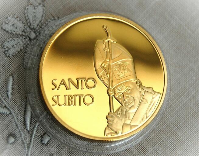Jan Paweł II Santo Subito 2011 pozłacana moneta Skarbiec