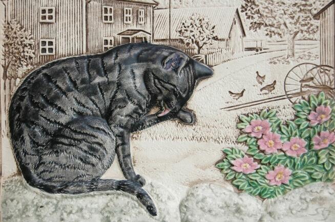 Kot, kotek, obrazek ceramiczny Jie Gantofta Szwecja vintage