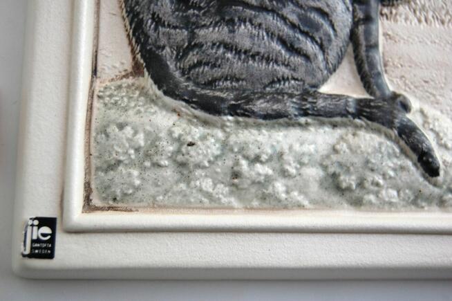 Kot, kotek, obrazek ceramiczny Jie Gantofta Szwecja vintage