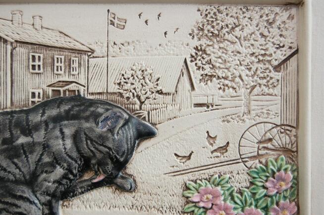 Kot, kotek, obrazek ceramiczny Jie Gantofta Szwecja vintage