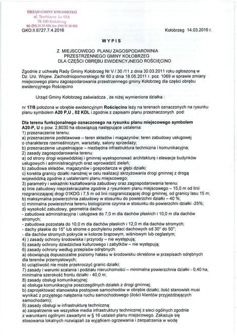 Działka budowlana Rościęcino gm. Kołobrzeg