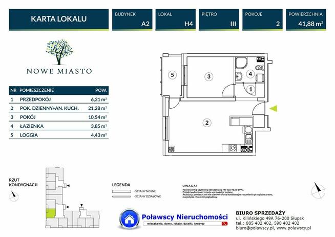 Nowe 2 pokojowe 41,86 m2 duży balkon ul. Legionów Polskich