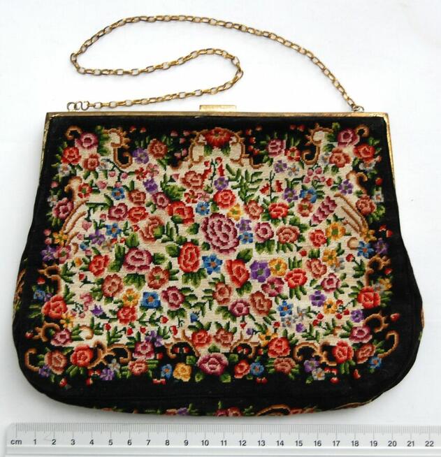 Torebka gobelinowa do ręki, gobelin, jadeit, Paryż, Francja