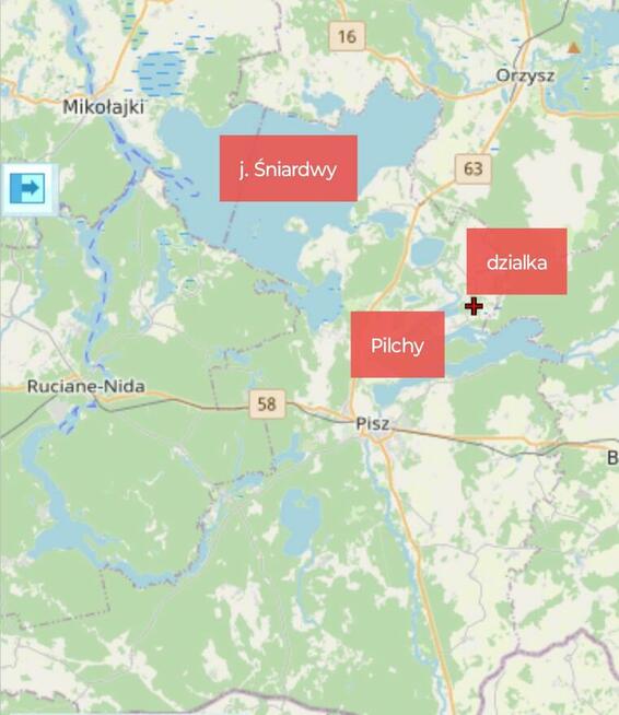 Duża działka rekreacyjna w Pilchach jezioro Roś