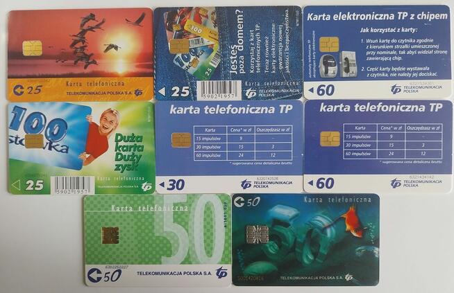 Karty telefoniczne polskie czipowe - zestaw 8 sztuk