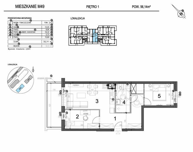 Nowe >3 pokoje > 56,14 m2 > Al. Solidarności