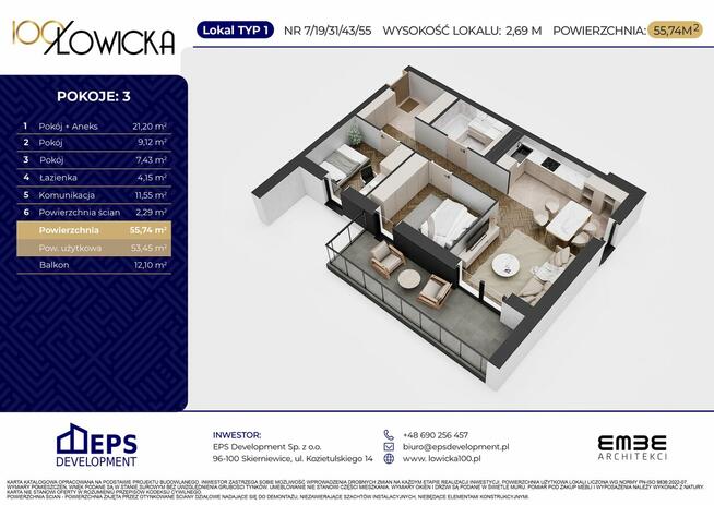 Mieszkanie na sprzedaż - 53 m² - 3 pokoje Skierniewice Widok