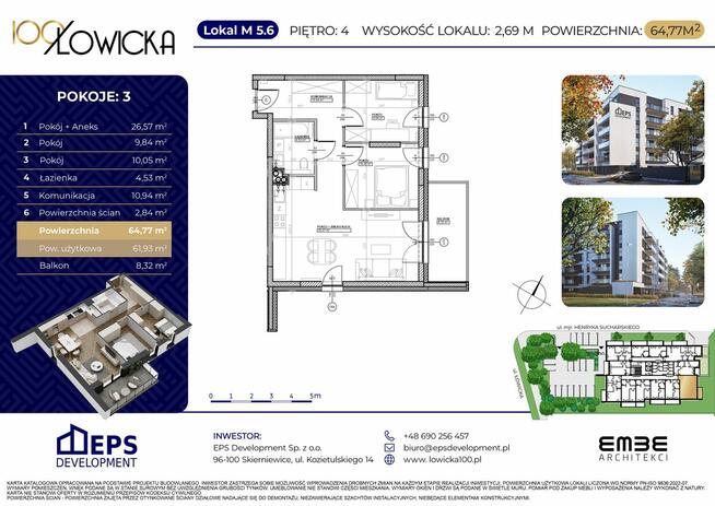 Mieszkanie na sprzedaż - 61 m² - 3 pokoje Skierniewice Widok