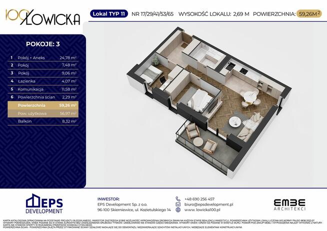 Mieszkanie na sprzedaż - 56 m² - 3 pokoje Skierniewice Widok