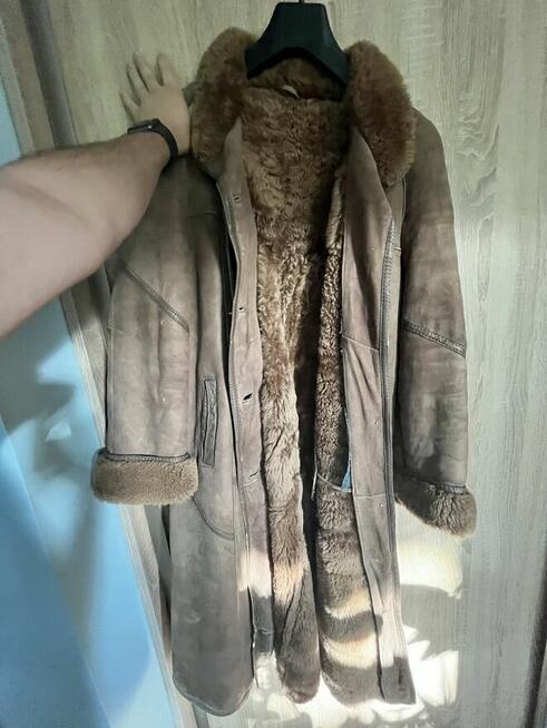 OKAZJA kożuch ponadczasowy model brązowo - szary