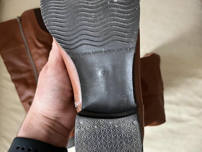 TANIO brązowe, ocieplane futerkiem, długie kozaki muszkieter