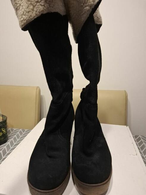 Kozaczki zamszowe na koturnie vintage