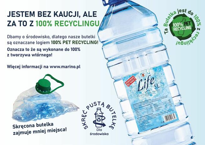 Woda mineralna LIFE w butelce 5 l. z 100% recyclingu PET