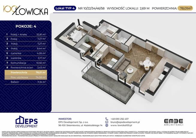 Mieszkanie na sprzedaż - 74 m² - 4 pokoje Skierniewice Widok