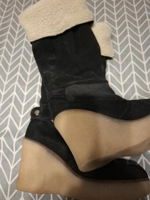 Kozaczki zamszowe na koturnie vintage