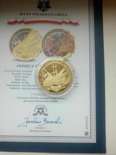 Medal 24 karatowe złoto odsiecz wiedeńska 1683