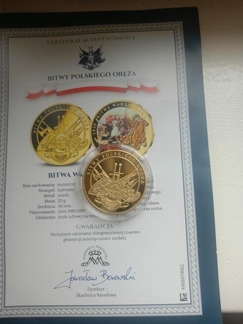 Medal 24 karatowe złoto odsiecz wiedeńska 1920