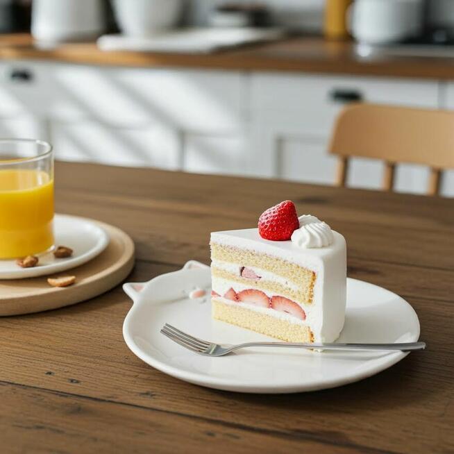 Biały talerzyk deserowy kot - Rękodzieło na prezent - Lamabo