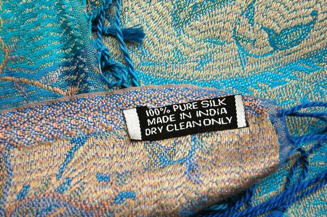 Jedwabny szal Indiska paisley, 100% jedwab turkus fiolet