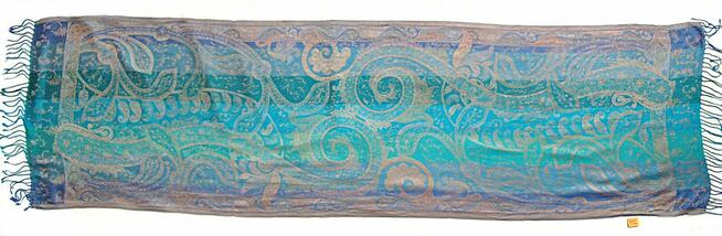 Jedwabny szal Indiska paisley, 100% jedwab turkus fiolet