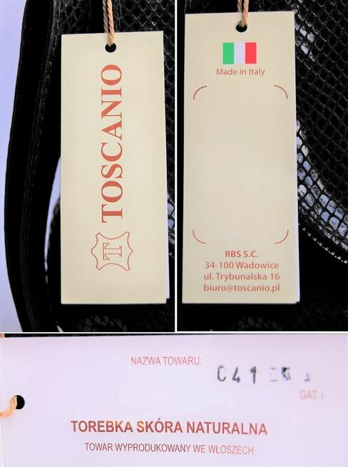 Włoska torebka na ramię, listonoszka, czarna skóra węża