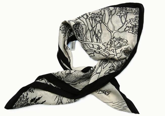 Jedwabna chusta apaszka jedwab Milanówek pejzaż vintage 90