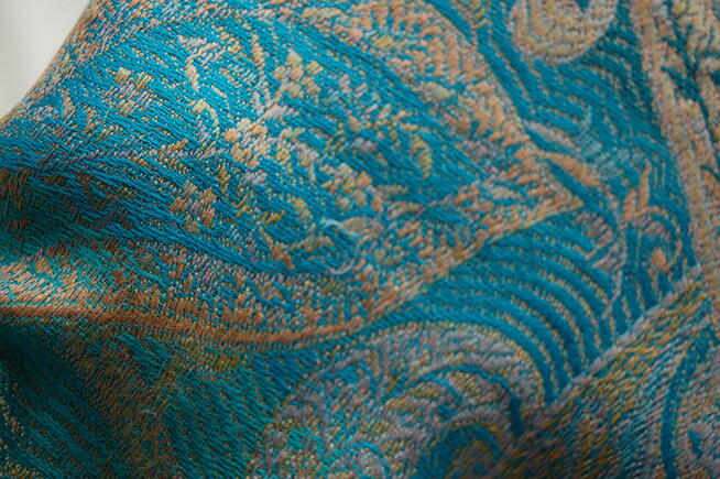 Jedwabny szal Indiska paisley, 100% jedwab turkus fiolet